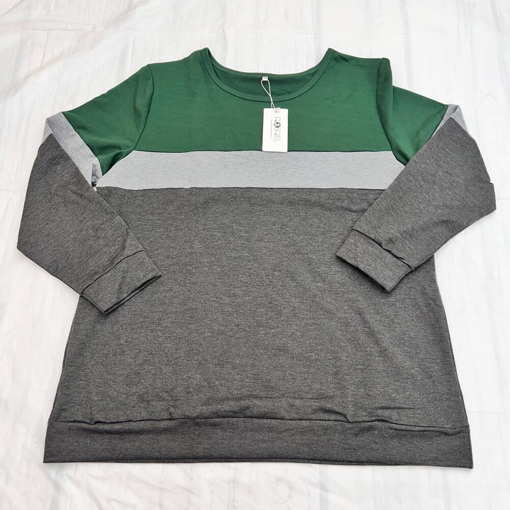 ROSRISS Plus-Size Sweatshirts Women Color Block Long Sleeve Pockets Pullover 16W